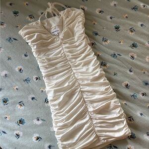 REVOLVE Cream Ruched Mini Dress